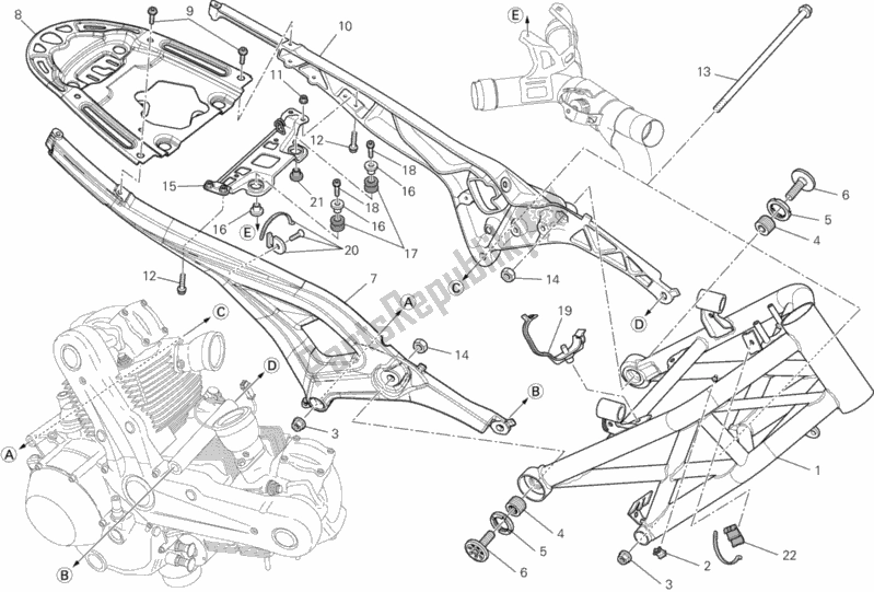 All parts for the Frame of the Ducati Monster 796 ABS USA 2012